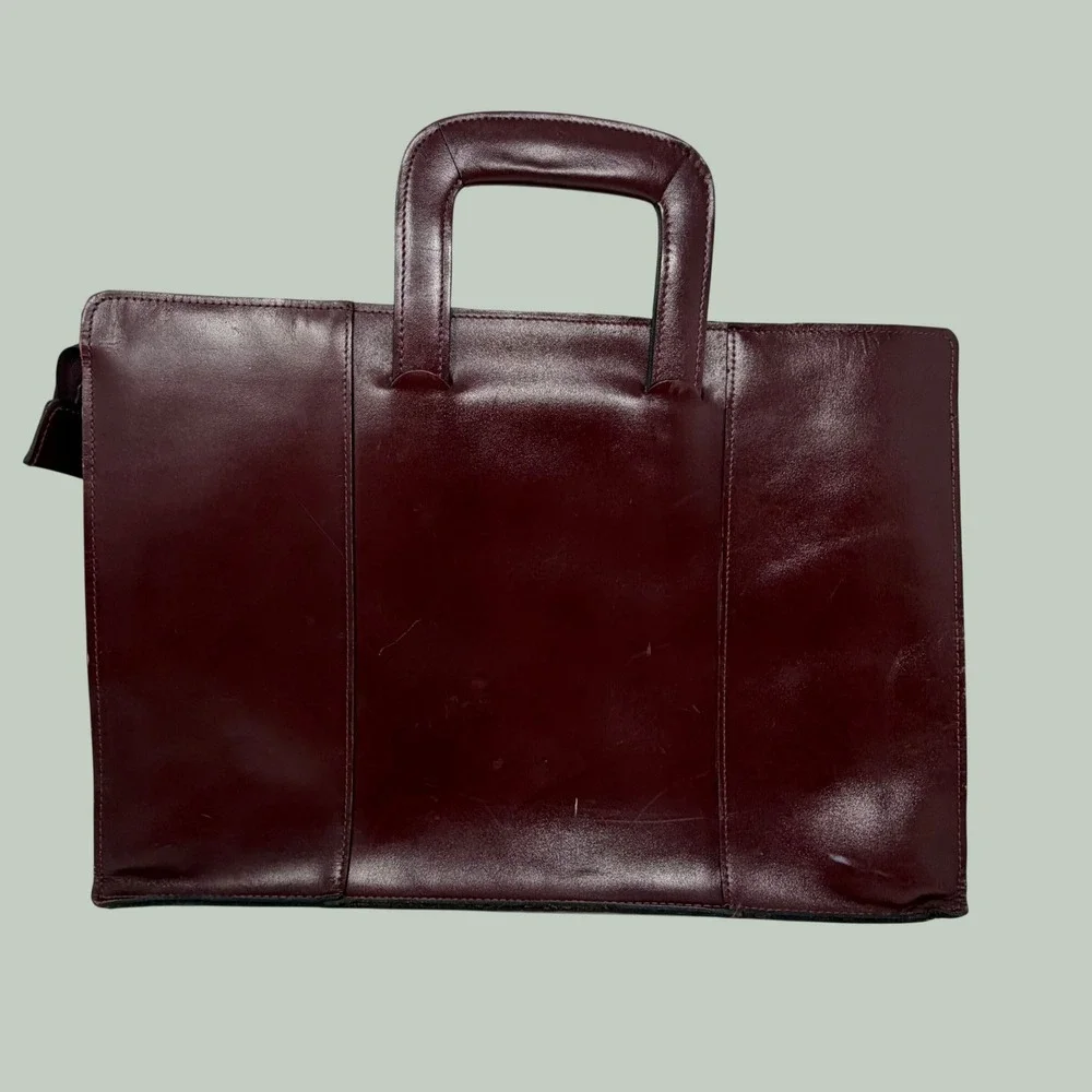 Vintage Burgundy Leather Portfolio Bag Made in Korea Deep Red labtop Bag